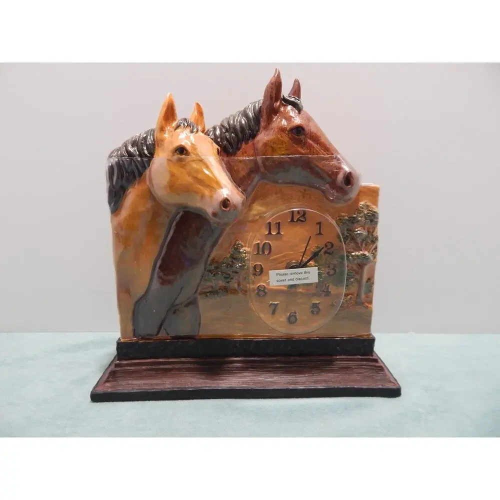 Vintage Horse Themed Accent Clock by Horiage 2002 Figi Graphics Resin New in Box